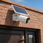 Eufy vs Ring security camera system compared: outdoor security camera with solar panel on a house wall