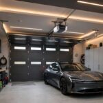 Best smart garage door opener installed above a modern garage door with LED lighting