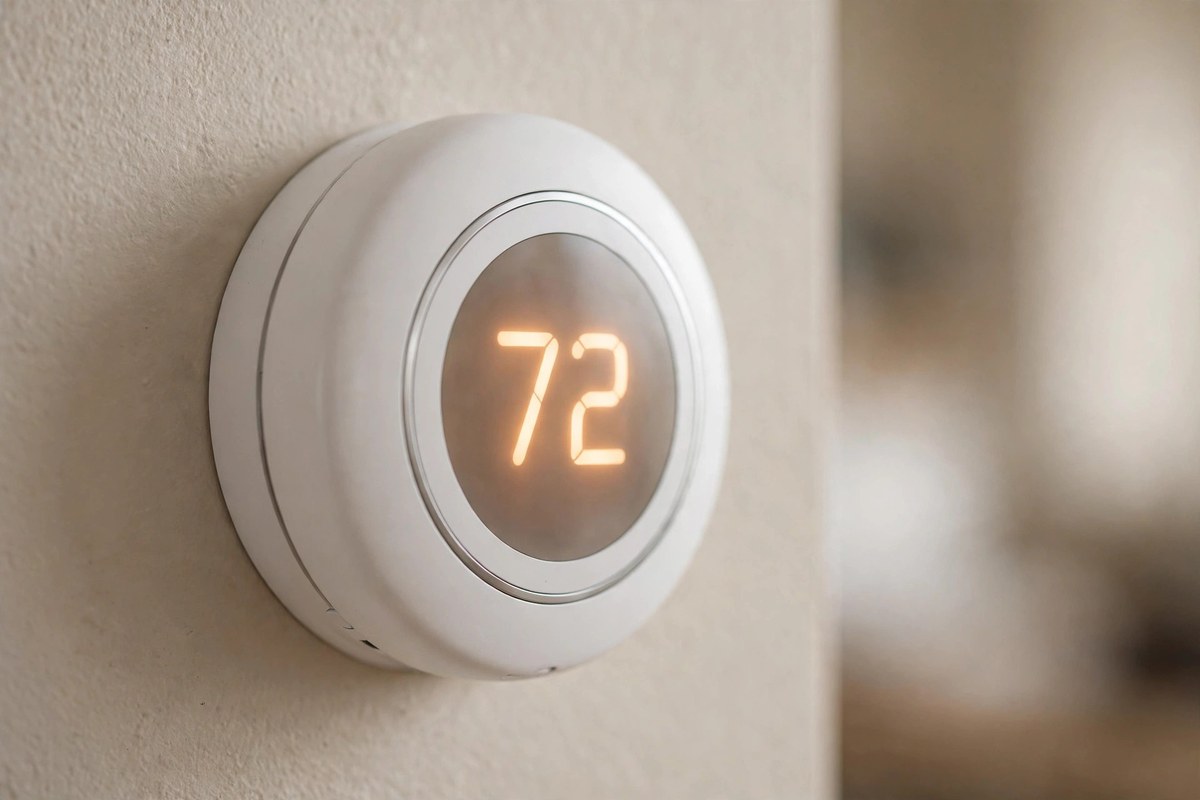 Close-up of a smart thermostat dial display glowing with the temperature readout, from our best smart thermostat UK 2026 comparison