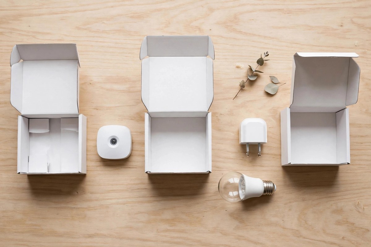 Smart home device boxes and gadgets ready for a Matter based setup